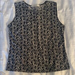 Ness black stretch tank w swirl pattern shiny dots EUC